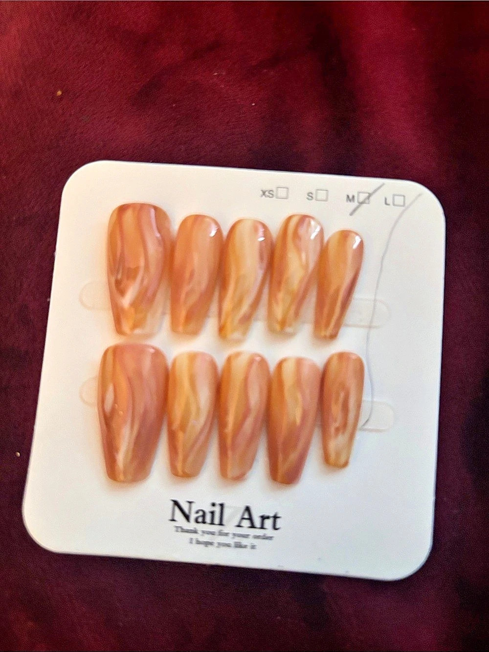 Orange Marble Press-On Nails NWT